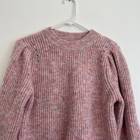 A NEW DAY Puff Sleeve Crewneck Pullover Sweater Pink White Multi Chunky Knit XXL - Picture 3 of 13